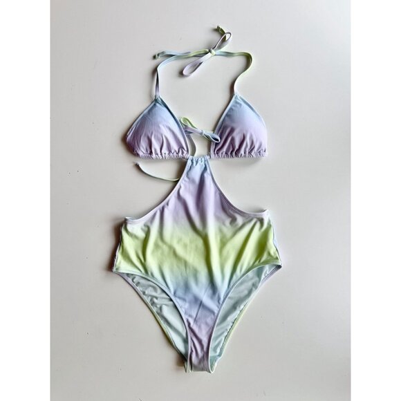 NWT AERIE Lime Fizz Ombre Cut Out One Piece Cheeky Swimsuit, Size M - Picture 5 of 16